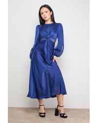 Oasis - Petite Lace Insert Satin Midi Dress - Lyst