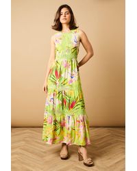 Oasis - Printed Lace Detail Keyhole Tiered Maxi Dress - Lyst