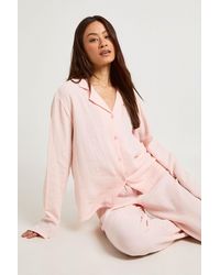 Boohoo - Tall Muslin Long Sleeve Shirt & Trouser Pyjama Set - Lyst