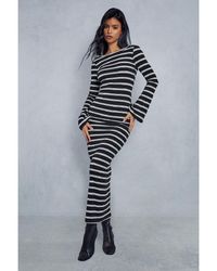MissPap - Striped Rib Scoop Back Flare Sleeve Maxi Dress - Lyst