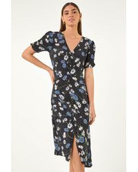 Roman - Floral Ruched Sleeve Dress - Lyst