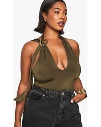 Boohoo - Plus Halter Keyhole Ruched Side Top - Lyst