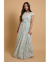 Oasis - Petite Cap Sleeve Hydrangea Mesh Maxi Dress - Lyst