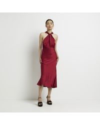 River Island - Midi Dress Satin Halter Neck - Lyst