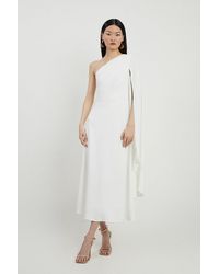 Karen Millen - Satin Back Crepe One Shoulder Drape Sleeve Maxi Dress - Lyst