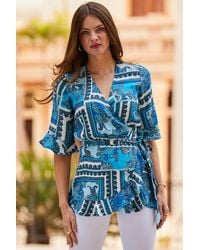 Sosandar - Scarf Print Ruffle Detail Wrap Top - Lyst