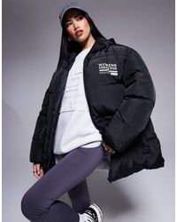 ASOS - Waisted Padded Coat With Logo - Lyst