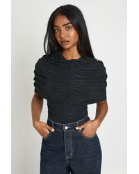 Boohoo - Pleated High Neck Cape Detail Top - Lyst
