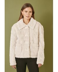 Yumi' - Luxe Textured Faux Fur Jacket With Pockets - Lyst