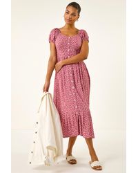 Roman - Spotty Heart Button Midi Dress - Lyst