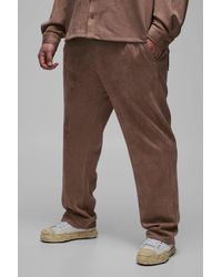 BoohooMAN - Plus Faux Suede Relaxed Fit Drawcord Pin Tuck Pants - Lyst