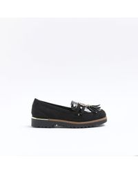 River Island - Loafers Black Wide Fit Embossed Pu - Lyst