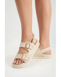 Boohoo - Linen Double Buckle Sandals - Lyst