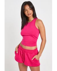 Boohoo - Petite Racer Top And Sweat Short Set - Lyst