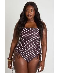 Boohoo - Plus Polka Dot Ruched Swimsuit - Lyst
