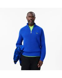Lacoste - Sweatshirt Van Gekaarde Wol Met Hoge Hals En Rits In Blauw - Lyst
