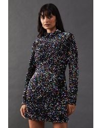 Warehouse - High Neck Velvet Sequin Cutout Back Mini Dress - Lyst