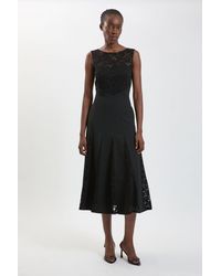 Karen Millen - Compact Stretched Lace Detail Midi Dress - Lyst