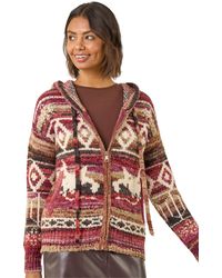 Roman - Jacquard Zip Hooded Cardigan - Lyst