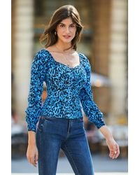 Sosandar - Print Sweetheart Neckline Top Viscose - Lyst