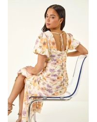 Roman - Petite Floral Ruched Stretch Midi Dress - Lyst