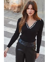 Sosandar - Contrast Trim Fine Knit Collared Jumper - Lyst