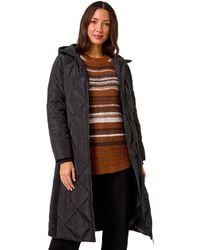 Roman - Longline Diamond Quilt Hooded Coat - Lyst
