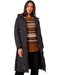 Roman - Longline Diamond Quilt Hooded Coat - Lyst