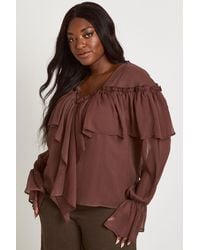 Boohoo - Plus Chiffon Ruffle Front Blouse - Lyst