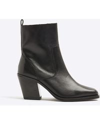 River Island - Leather Western Heeled Ankle Boots - Lyst