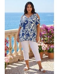Roman - Curve Floral Print V-Neck Cold Shoulder Top - Lyst