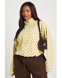 Boohoo - Plus Funnel Neck Twill Polka Dot Zip Through - Lyst