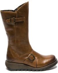 Fly London - Leather Buckle Mid-Calf Platform Boots - Lyst