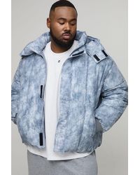 BoohooMAN - Plus Oversized Fit Washed Nylon Hooded Funnel Neck Duvet Puffer Jacket - Lyst