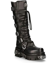 New Rock - Knee High Black Leather Gothic Boots-272-s1 - Lyst
