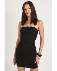 Boohoo - Pearlised Button Bandeau Mini Dress - Lyst