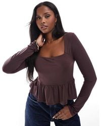 Miss Selfridge - Square Neck Long Sleeve Ruffle Top - Lyst