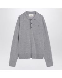 Ami Paris - Grijze Wol En Zijde Polo Ami De Coeur - Lyst