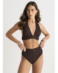 Gini London - Textured Halter Bikini Top With Ring Detail - Lyst