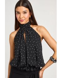 Boohoo - Polka Dot Chiffon Keyhole Halterneck Top - Lyst