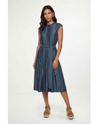 Wallis - Petite Denim Look Drop Waist Midi Dress - Lyst