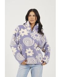 Brave Soul - Quarter Zip Flower Print Sherpa Fleece - Lyst