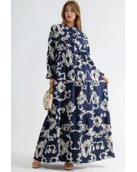 Hiccup - V-Neck Patterned Maxi Dress With Buttons - Lyst