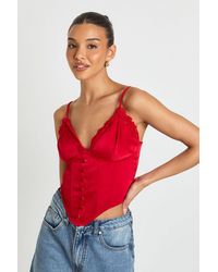 Boohoo - Lace Trim Boned Corset Top - Lyst
