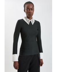 Karen Millen - Figure Form Bandage Embellished Collar Knit Top - Lyst