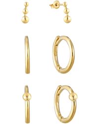 The Jewellery Stockroom - Plated Set Of 3 Pairs Of Ball Stud And Hoop Earrings - Lyst