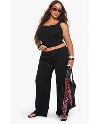 Boohoo - Plus Rib Wide Vest And Trouser Basic Co-Ord - Lyst