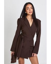 Boohoo - Obi Tie Waist Tailored Blazer Dress - Lyst