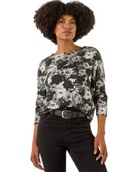 Roman - Floral Print Snit Jersey Top - Lyst