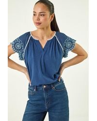 Roman - Petite Embroidered V-Neck Top - Lyst